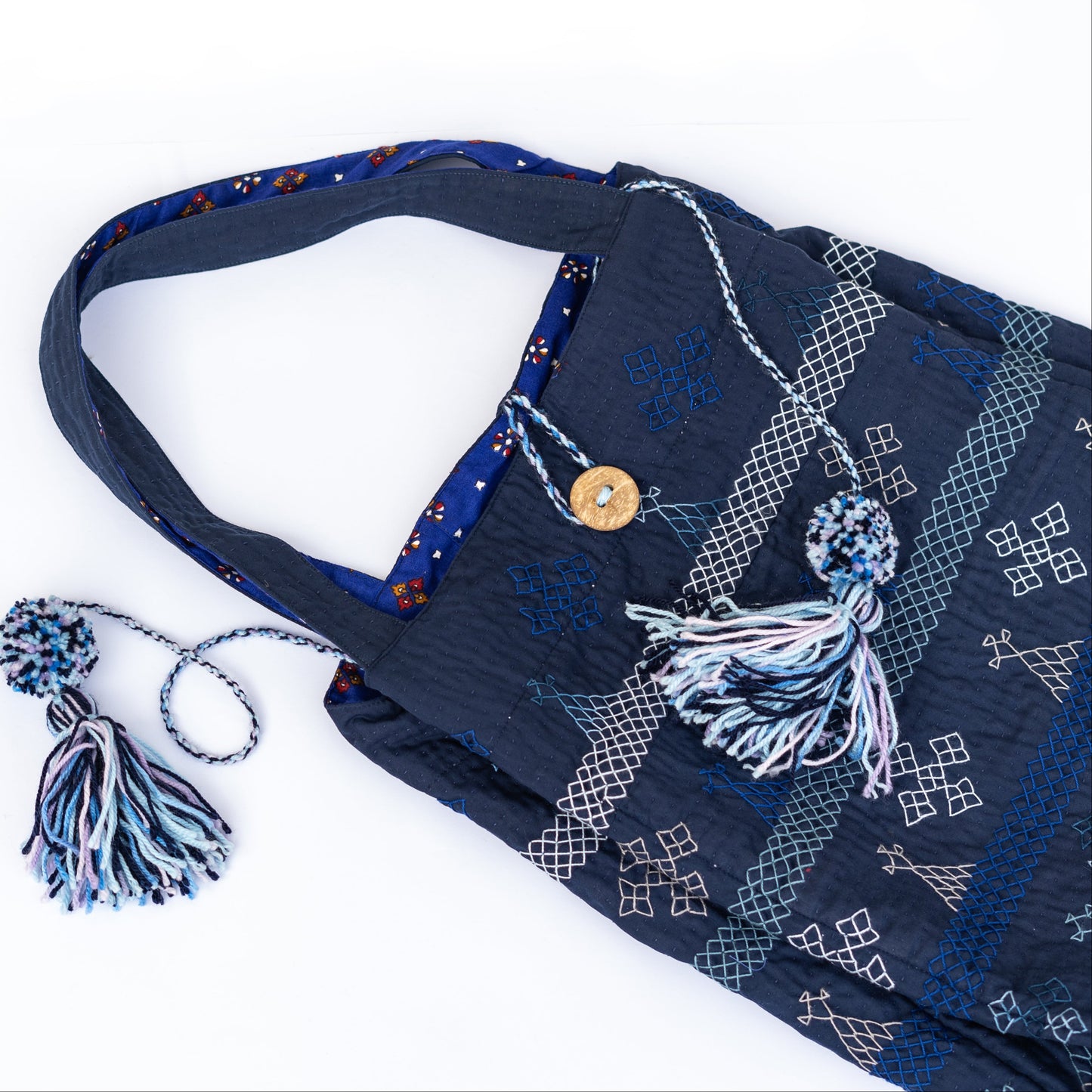 Handcrafted Navy Yogi Ralli Cotton Bag for Work, College & Everyday Use