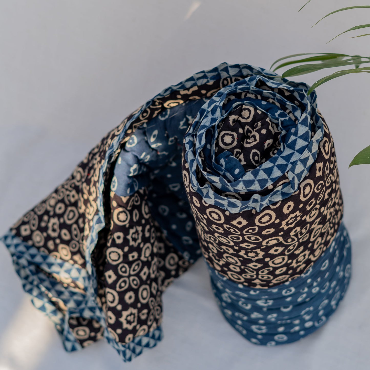 Indigo Cotton Block-Printed Single Ajrak Dulai Quilt