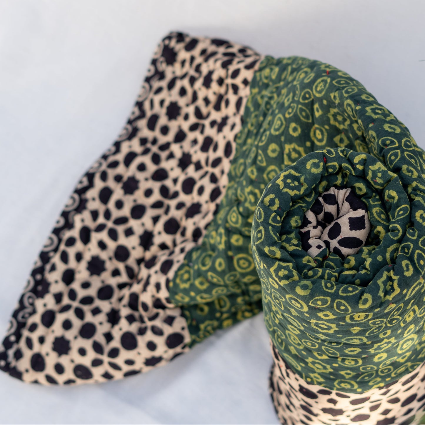 Green Block-Printed Ajrak Pure Cotton Dulai