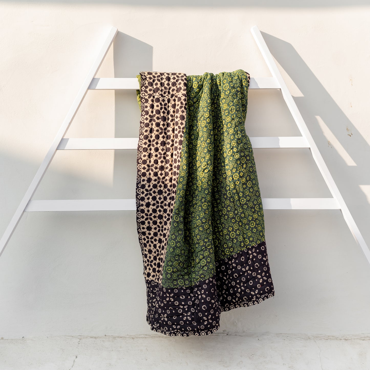 Green Block-Printed Double-Sided Dulai Ajrak Cotton Single Dulai