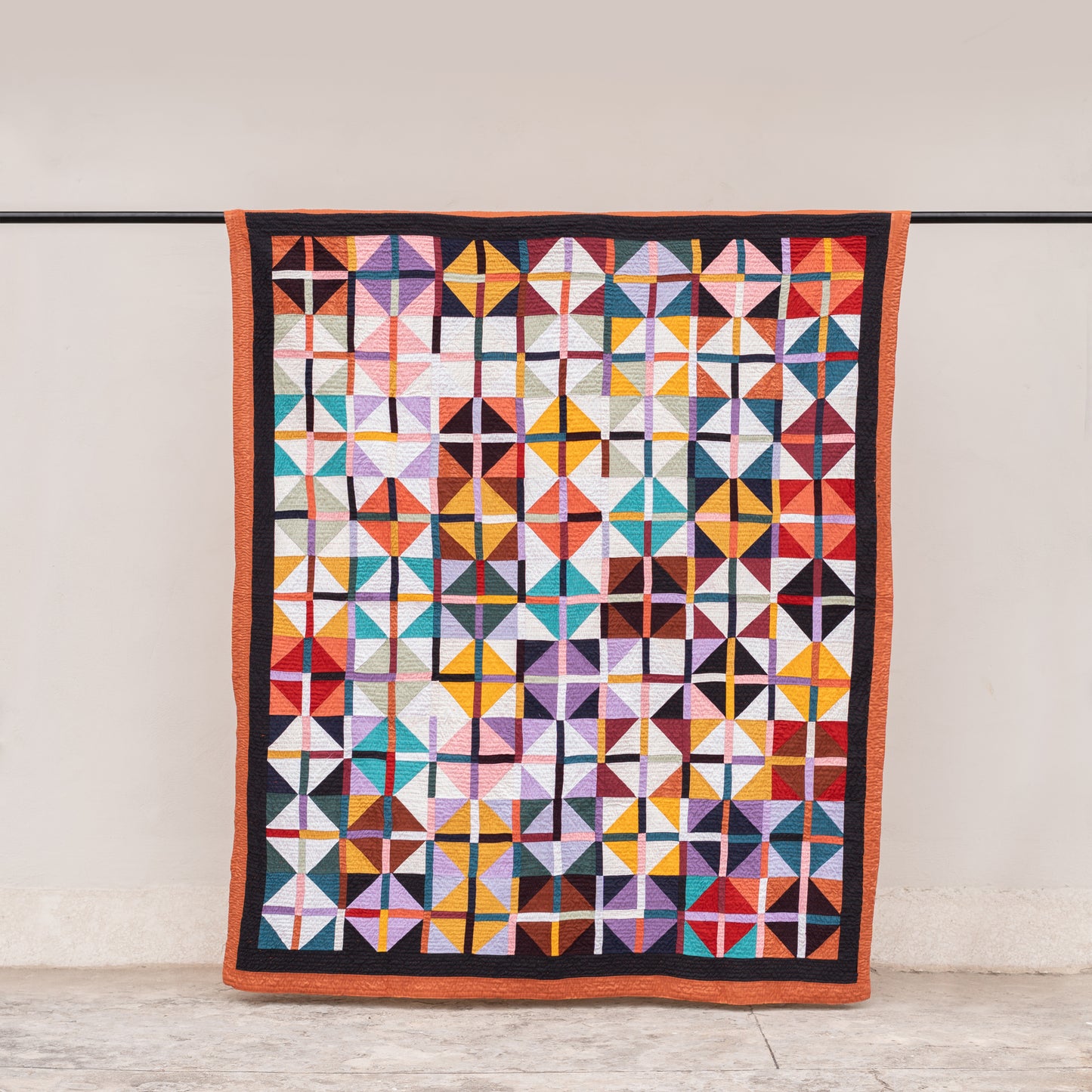 Multi-Color Celestial Pinwheel Reversible Handmade Appliqué & Patchwork Sindhi Ralli Quilt Size: Twin – Handmade • Pure Cotton • Heritage Craft from Sindh