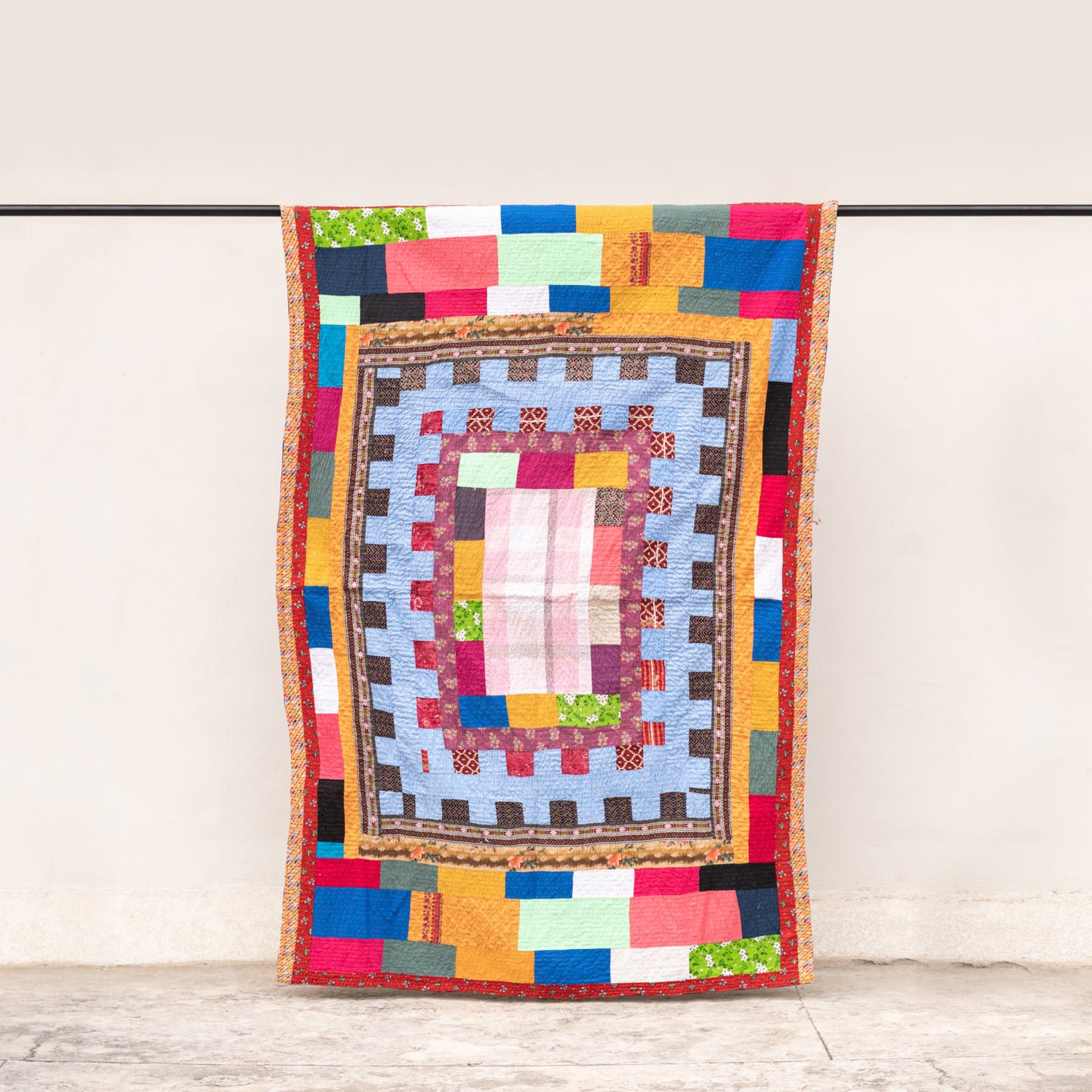 Multi-Color Heritage Mosaic Reversible Handmade Patchwork & Appliqué Sindhi Ralli Quilt