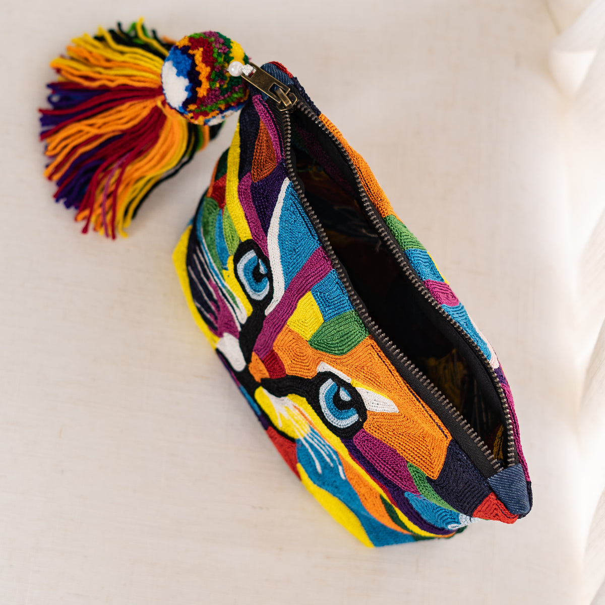 Vibrant Cat Hand-Embroidered RC Bag | Handmade By Rural Artisan