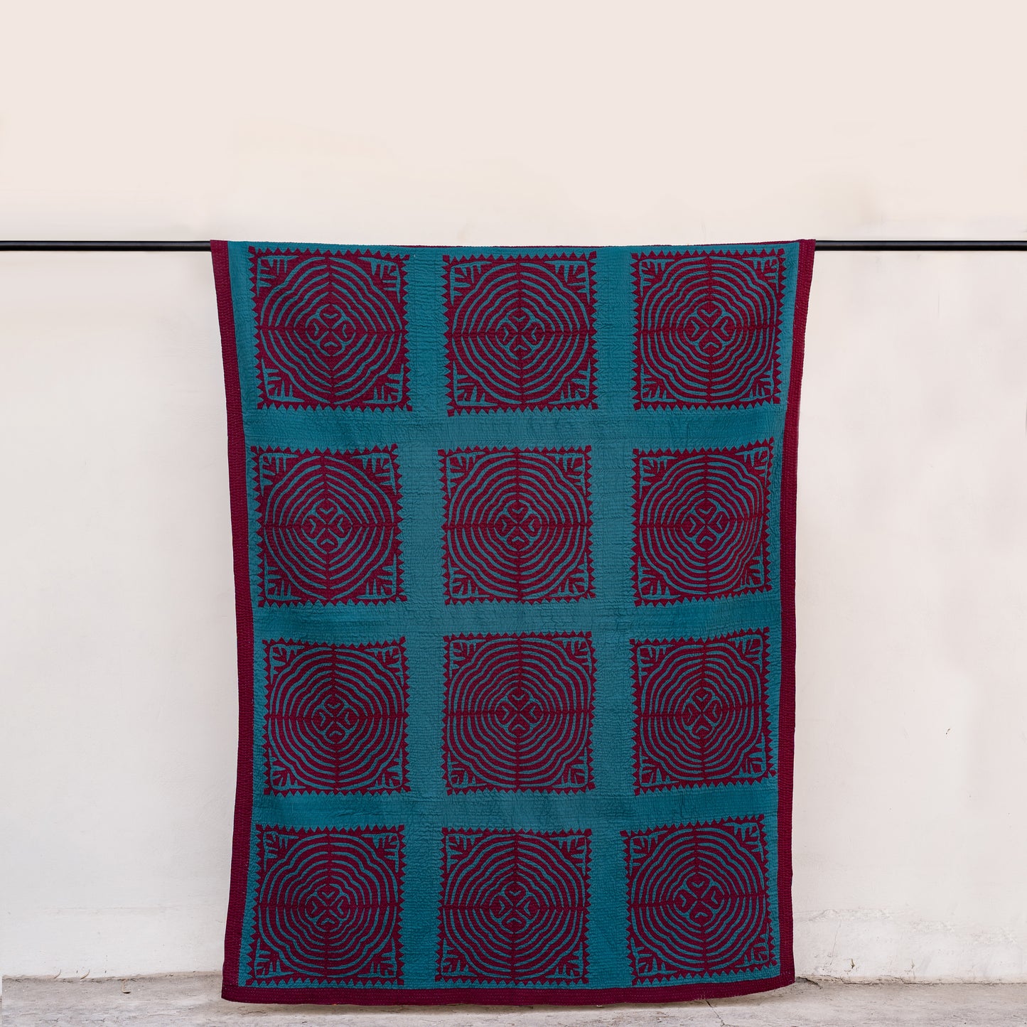 Turquoise Labyrinth Handmade Appliqué Sindhi Ralli Quilt – Handmade • Pure Cotton • Heritage Craft from Sindh
