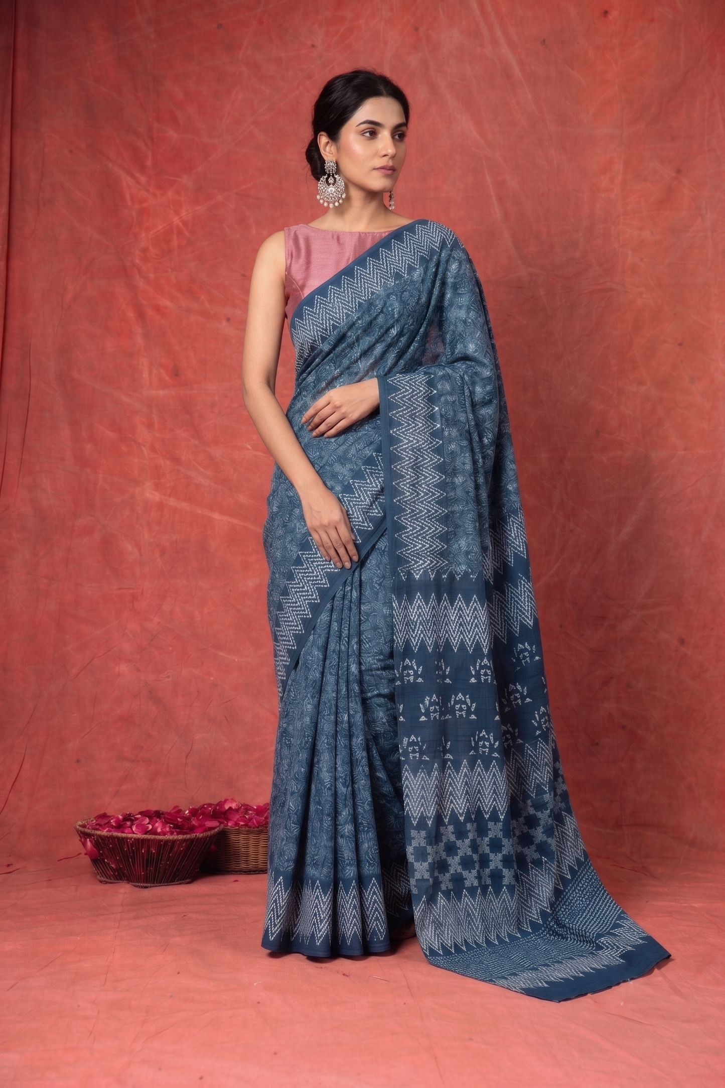 Indigo Lotus Heritage Block Print Saree