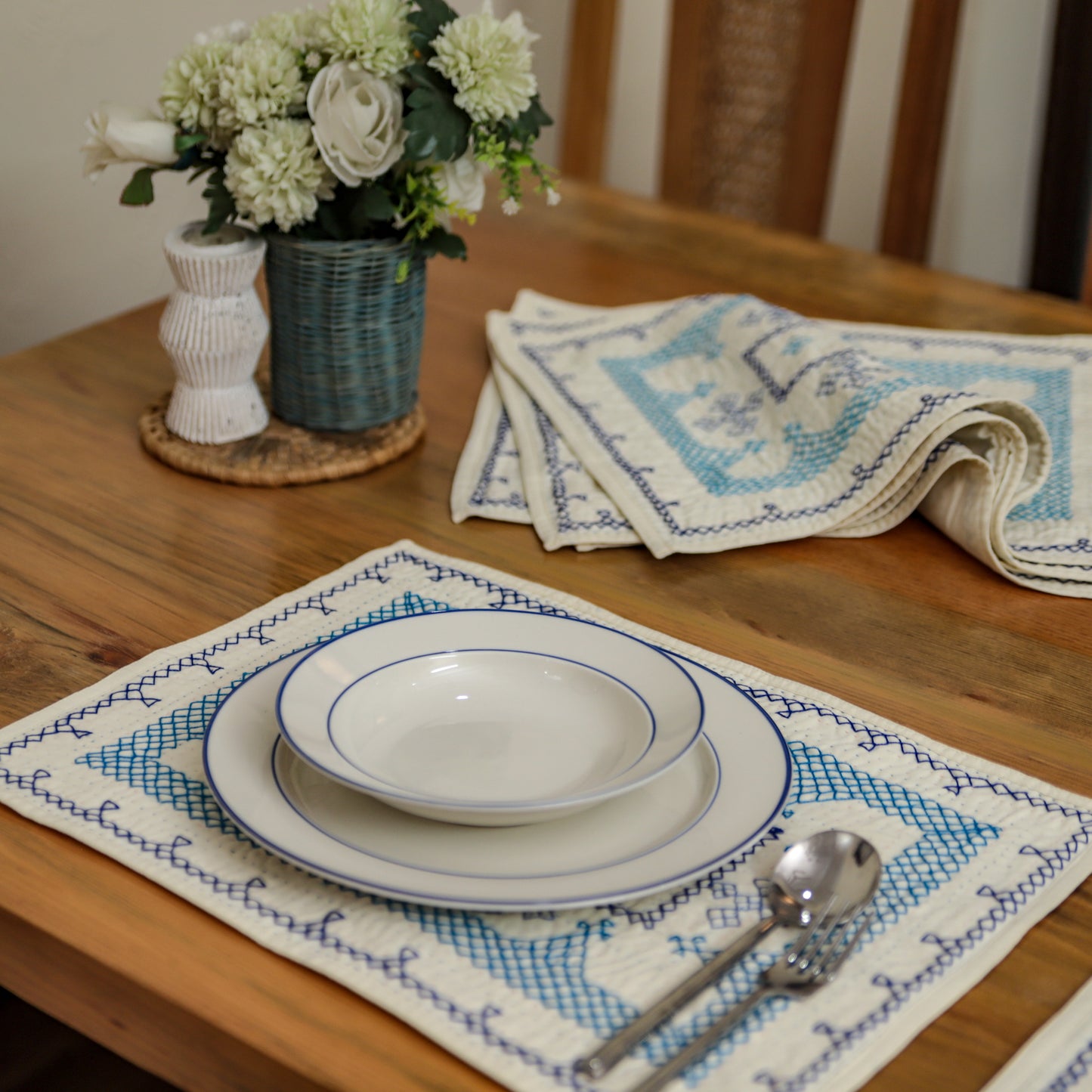 Cream Hand-Embroidered Table Mats