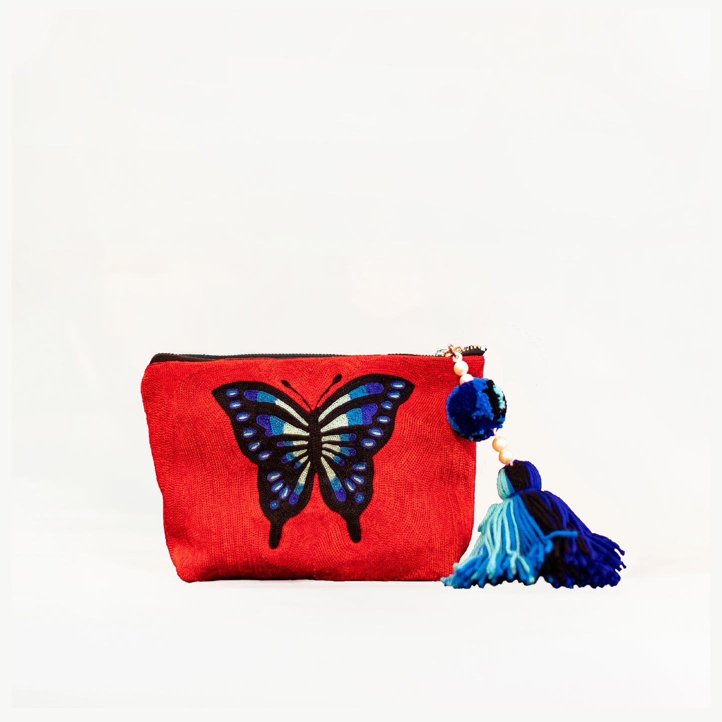 Butterfly Charm Embroidered Zip Bag