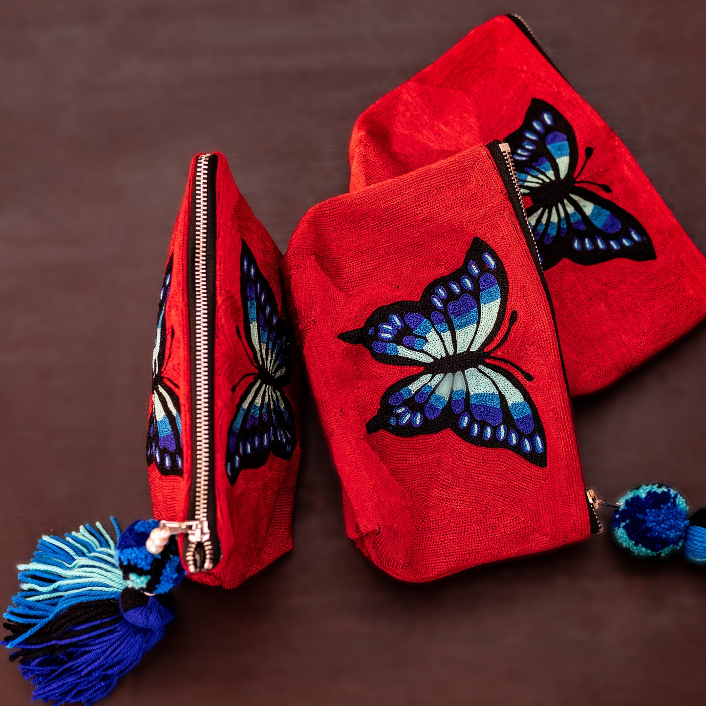 Butterfly Charm Embroidered Zip Bag