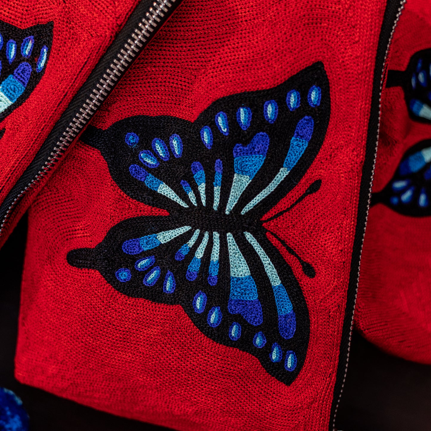 Butterfly Charm Embroidered Zip Bag