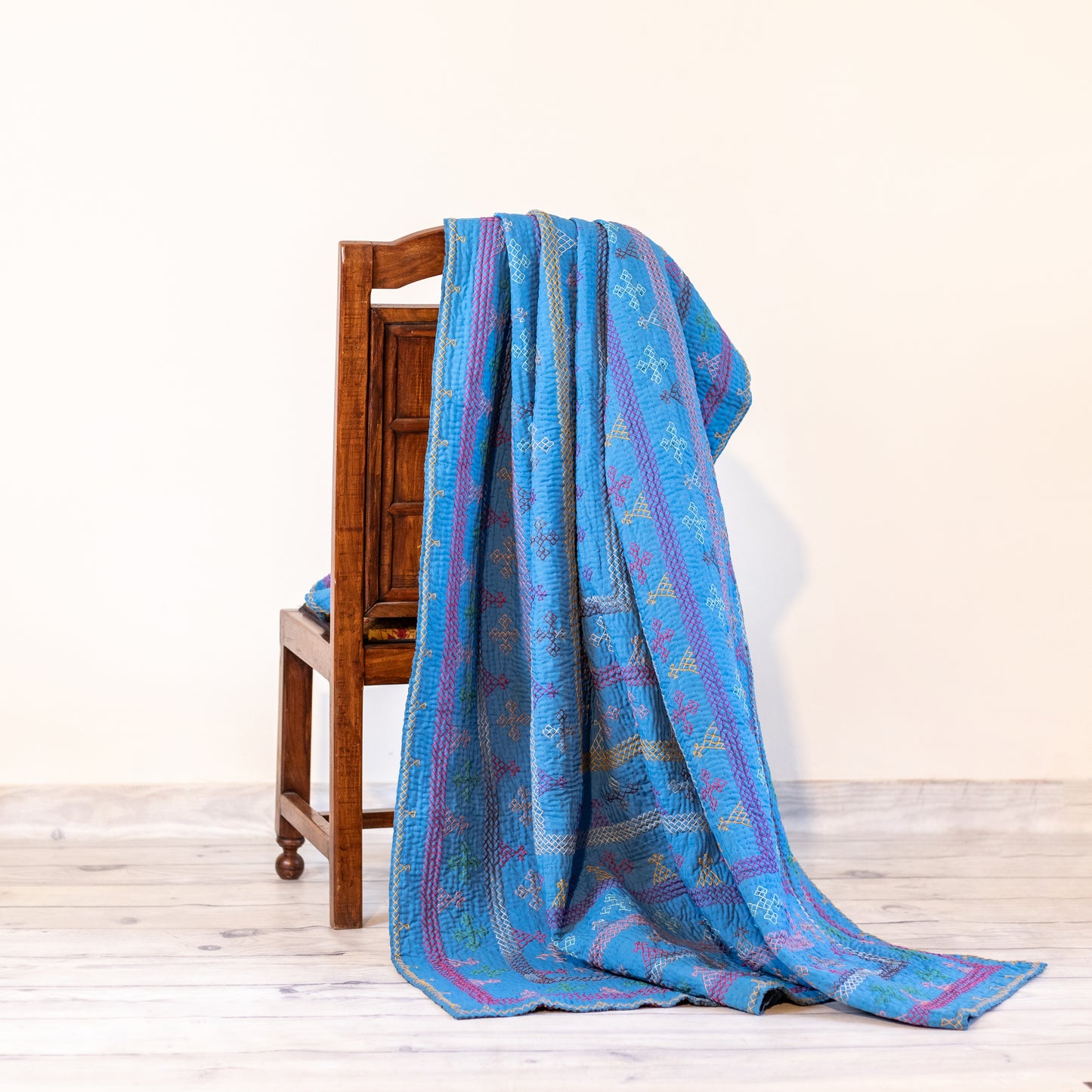 Sapphire Dreams Yogi Twin Rilli – Handmade - Pure Cotton - Heritage Craft from Sindh