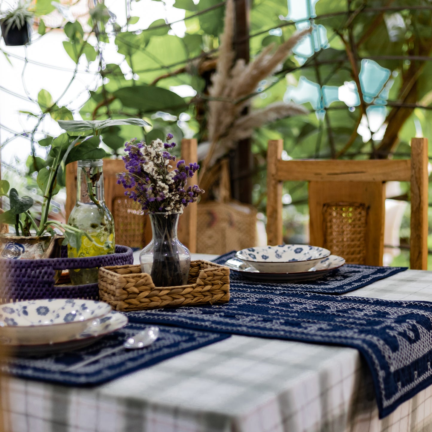 Navy Hand-Embroidered Table Mats