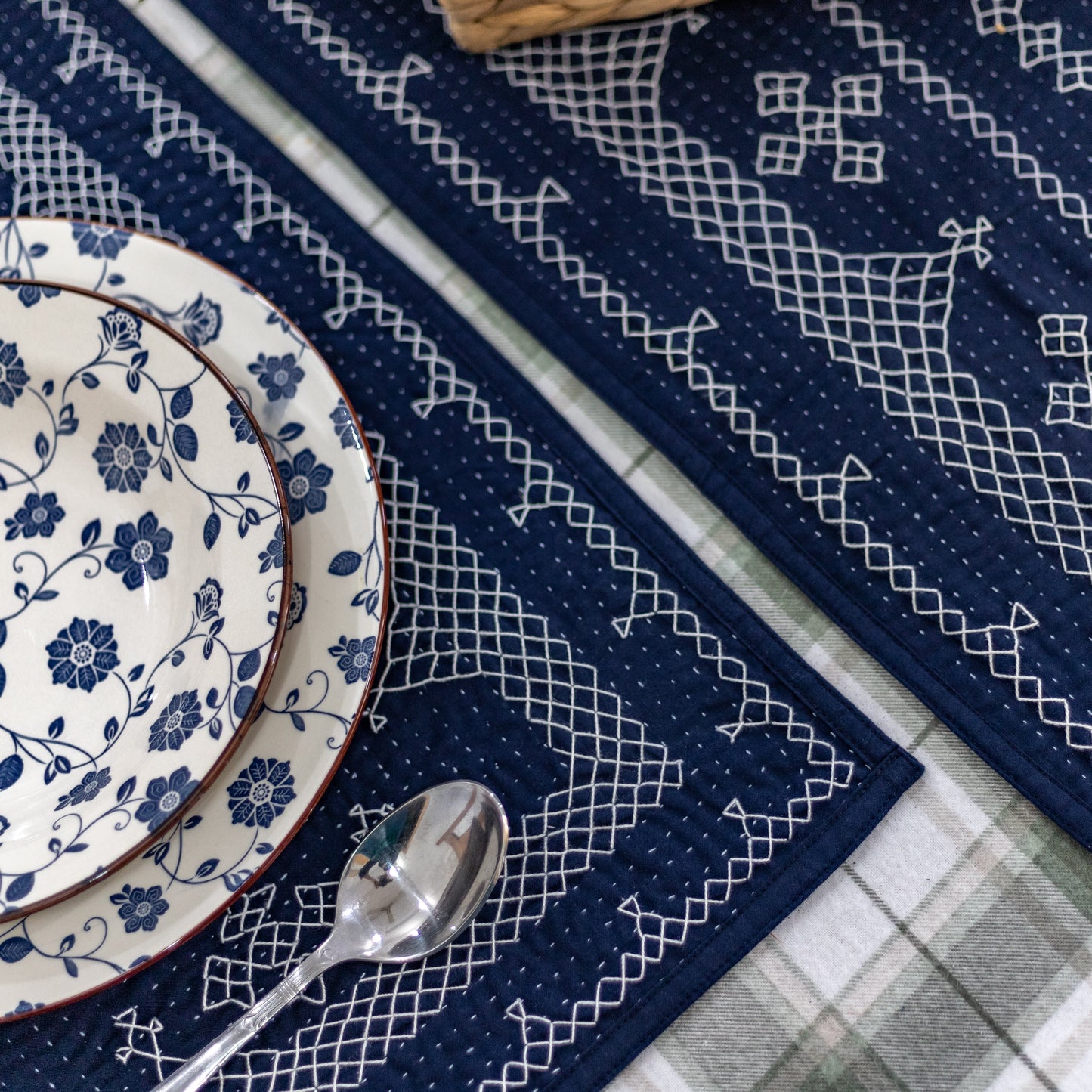 Navy Hand-Embroidered Table Mats