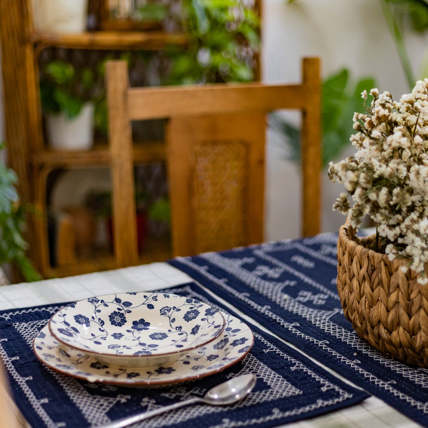 Navy Hand-Embroidered Table Mats