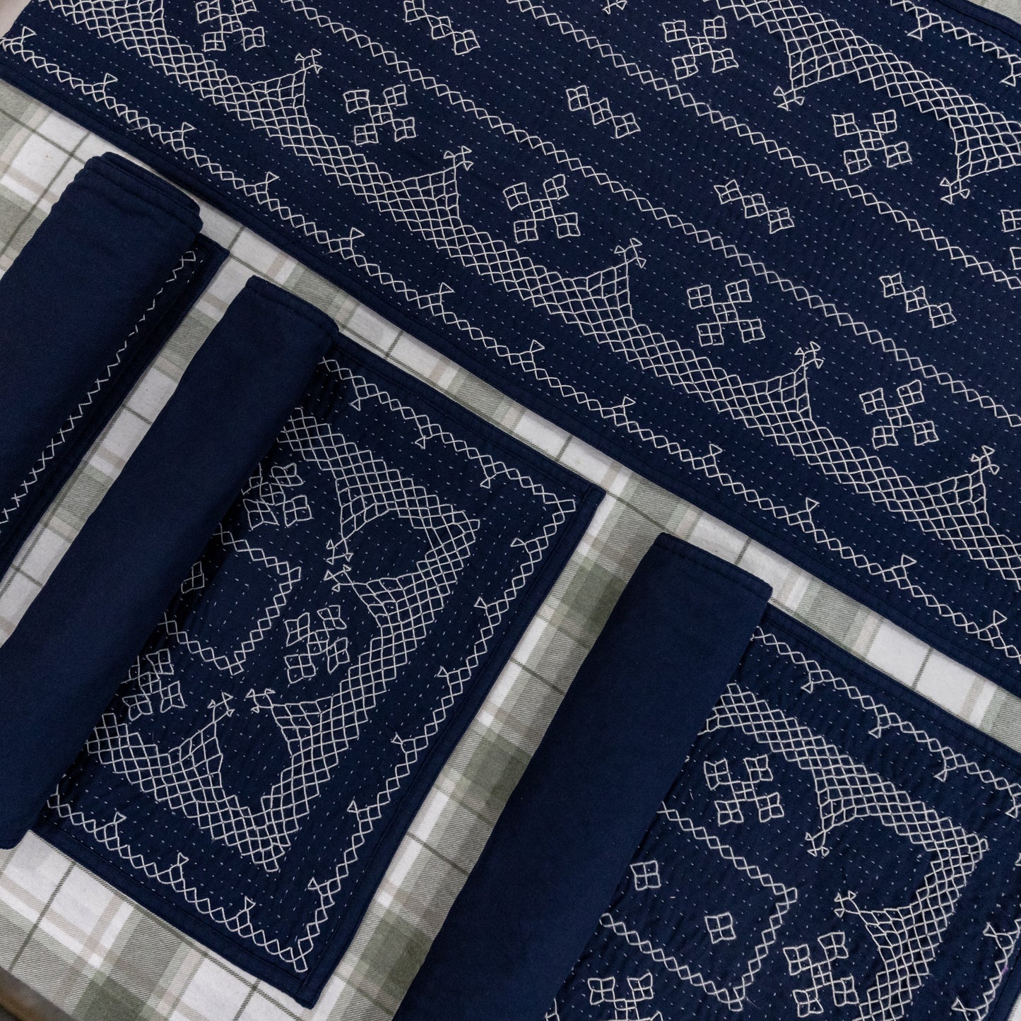 Navy Hand-Embroidered Table Mats