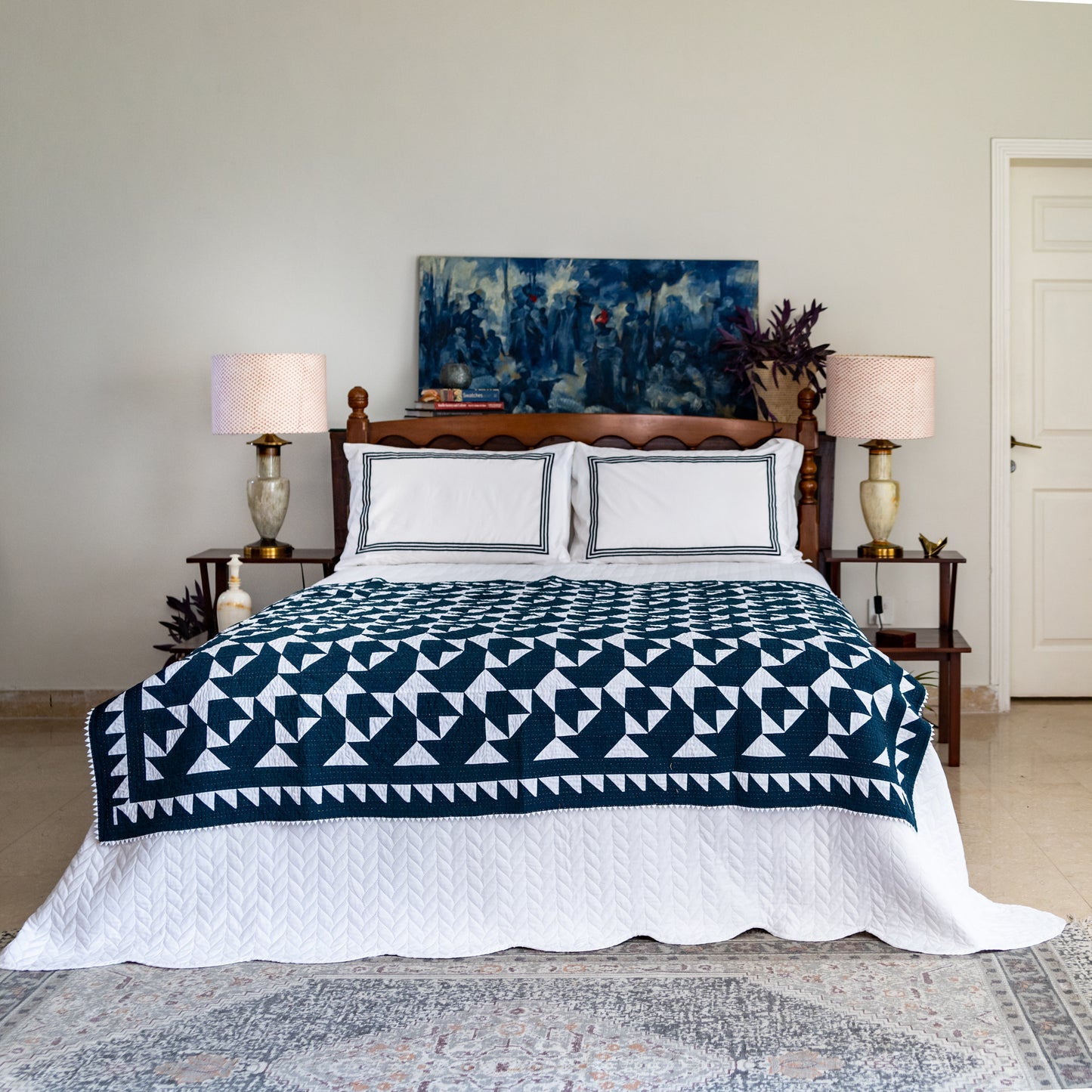 Sail Boat Rilli – Navy Blue | Throw Size