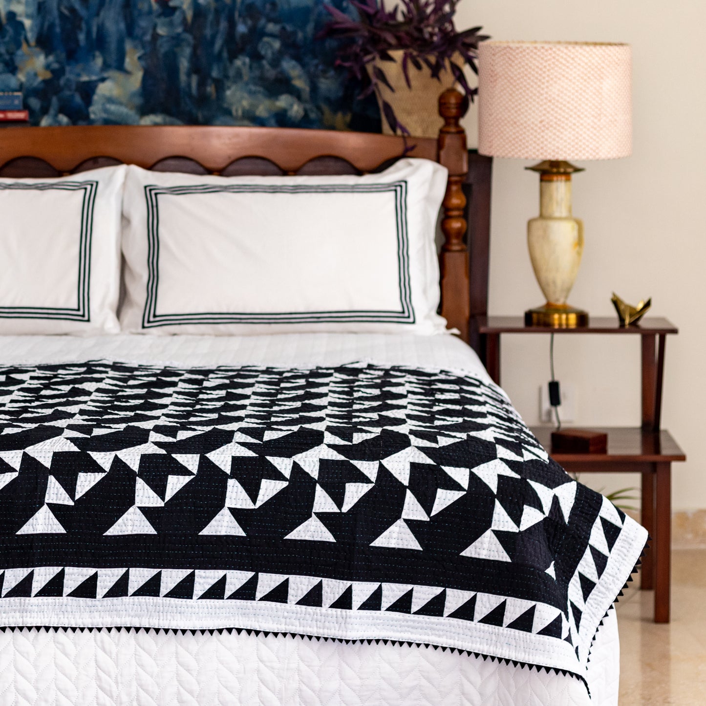 Black & White Sail Boat Rilli Throw (RC-29)