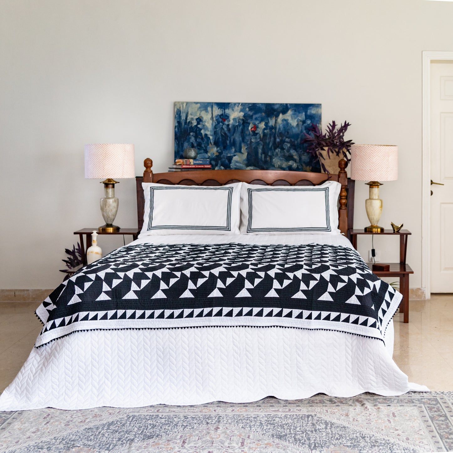 Black & White Sail Boat Rilli Throw (RC-0016)
