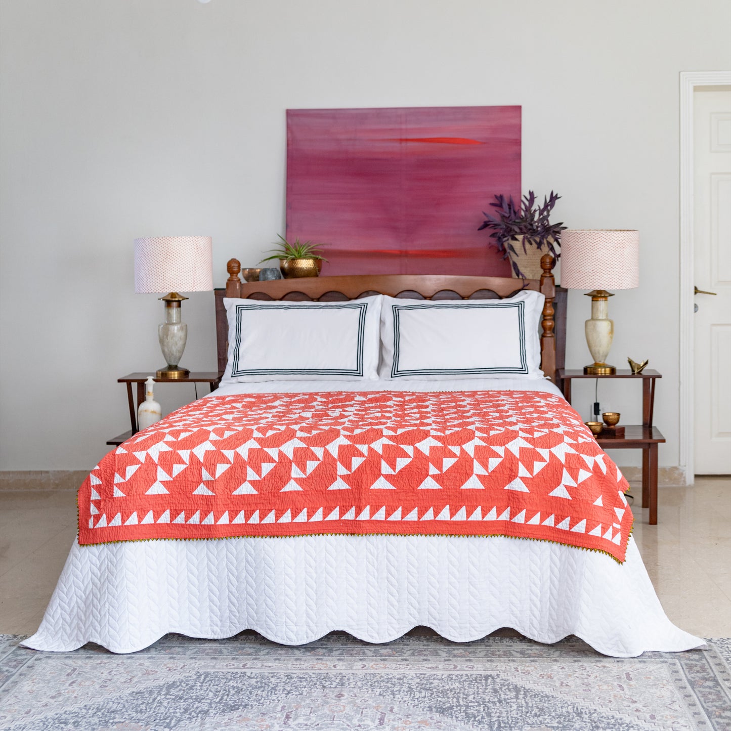 Sail Boat Rilli – Peach & White | Throw Size