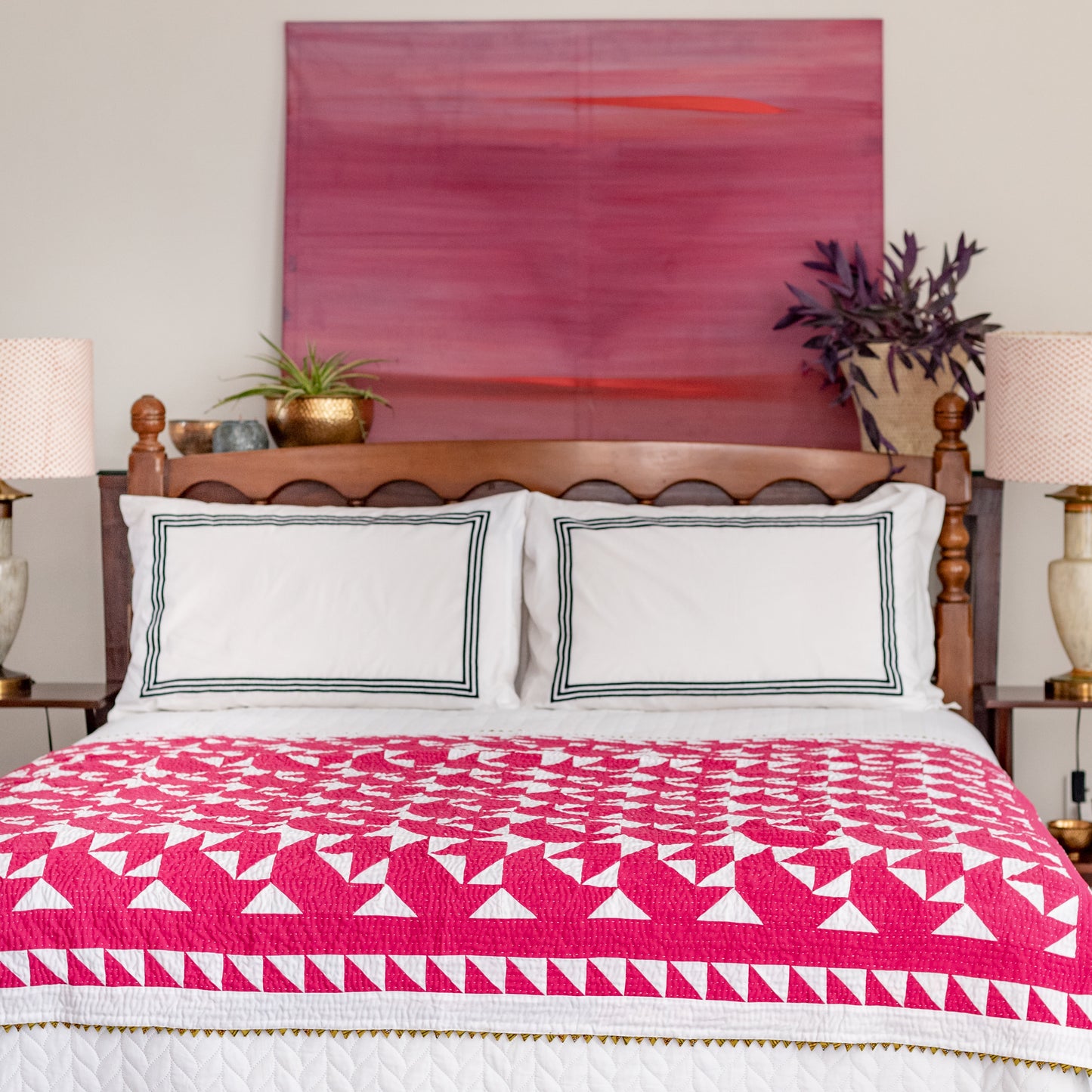 Sail Boat Rilli – Baby Pink & White | Throw Size