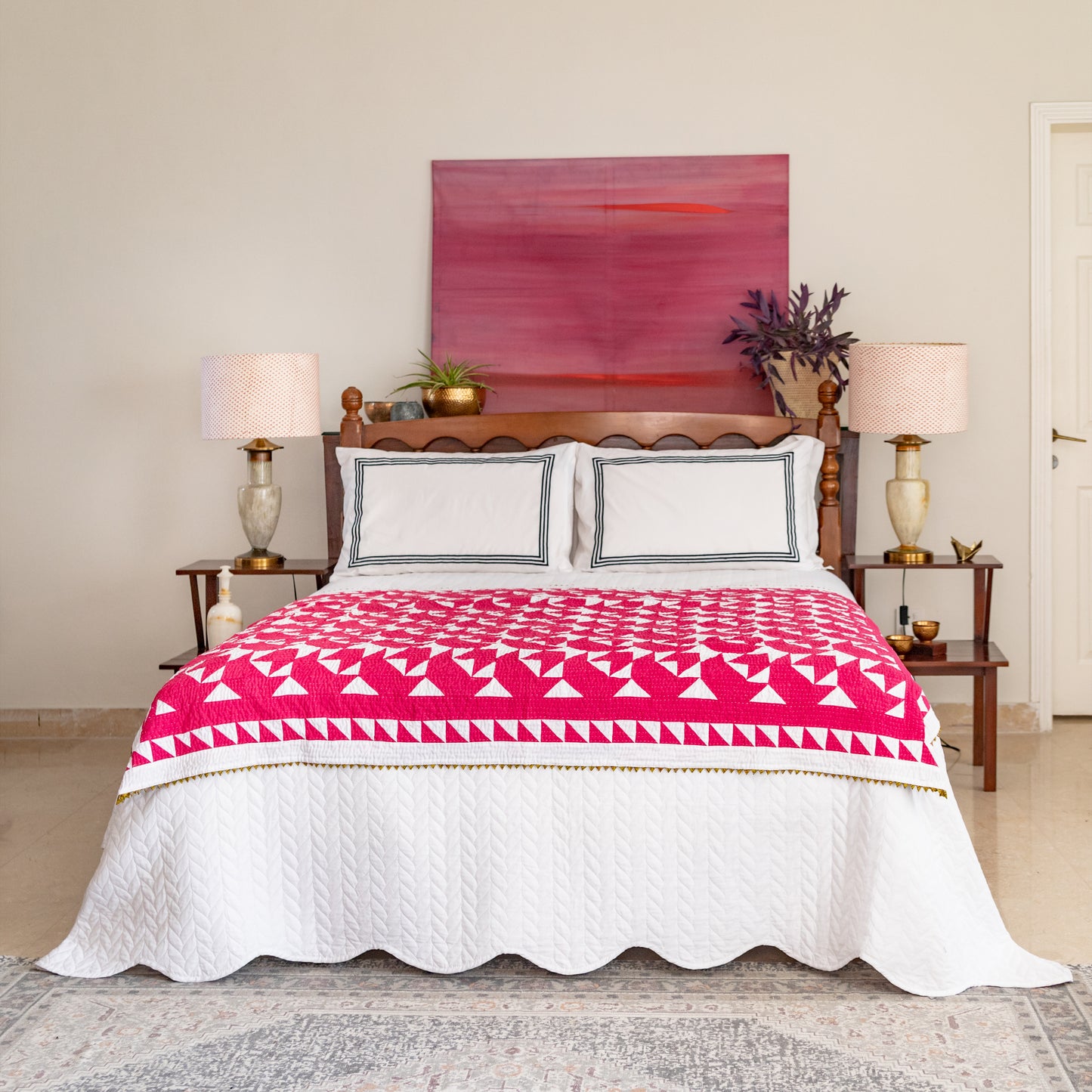 Sail Boat Rilli – Baby Pink & White | Throw Size