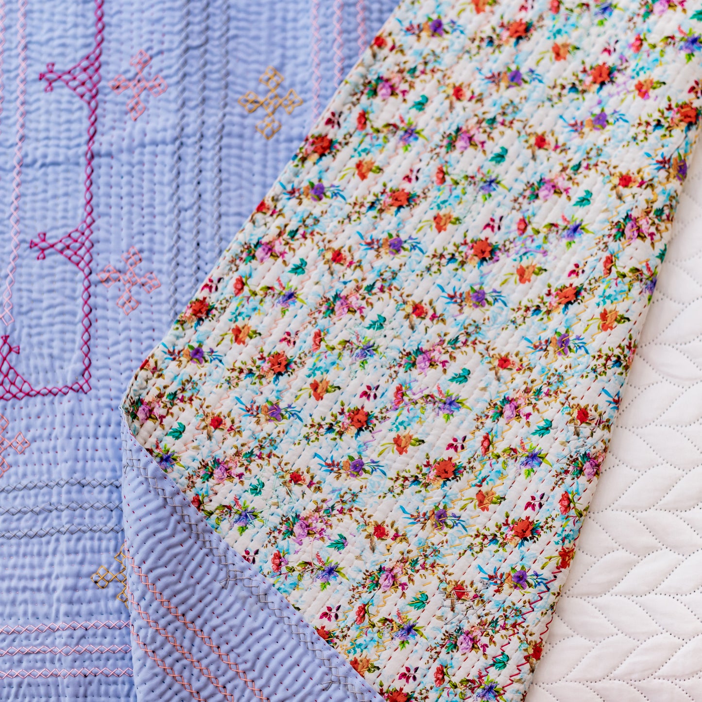 Sky Blue Floral Rilli – Twin Size ( J-49)