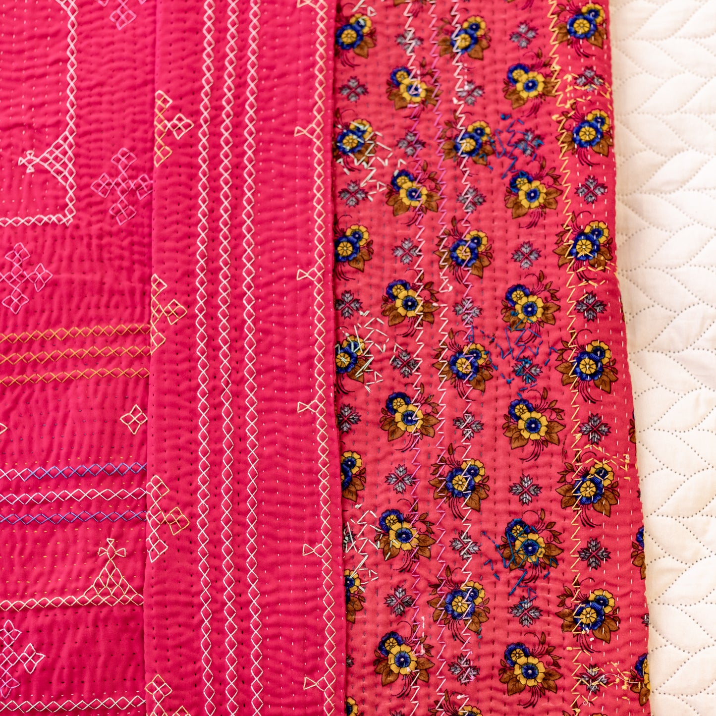Hot Pink J Rilli King Size Rilli Quilt • Saami Tradition • Hand-Embroidered • Pure Cotton