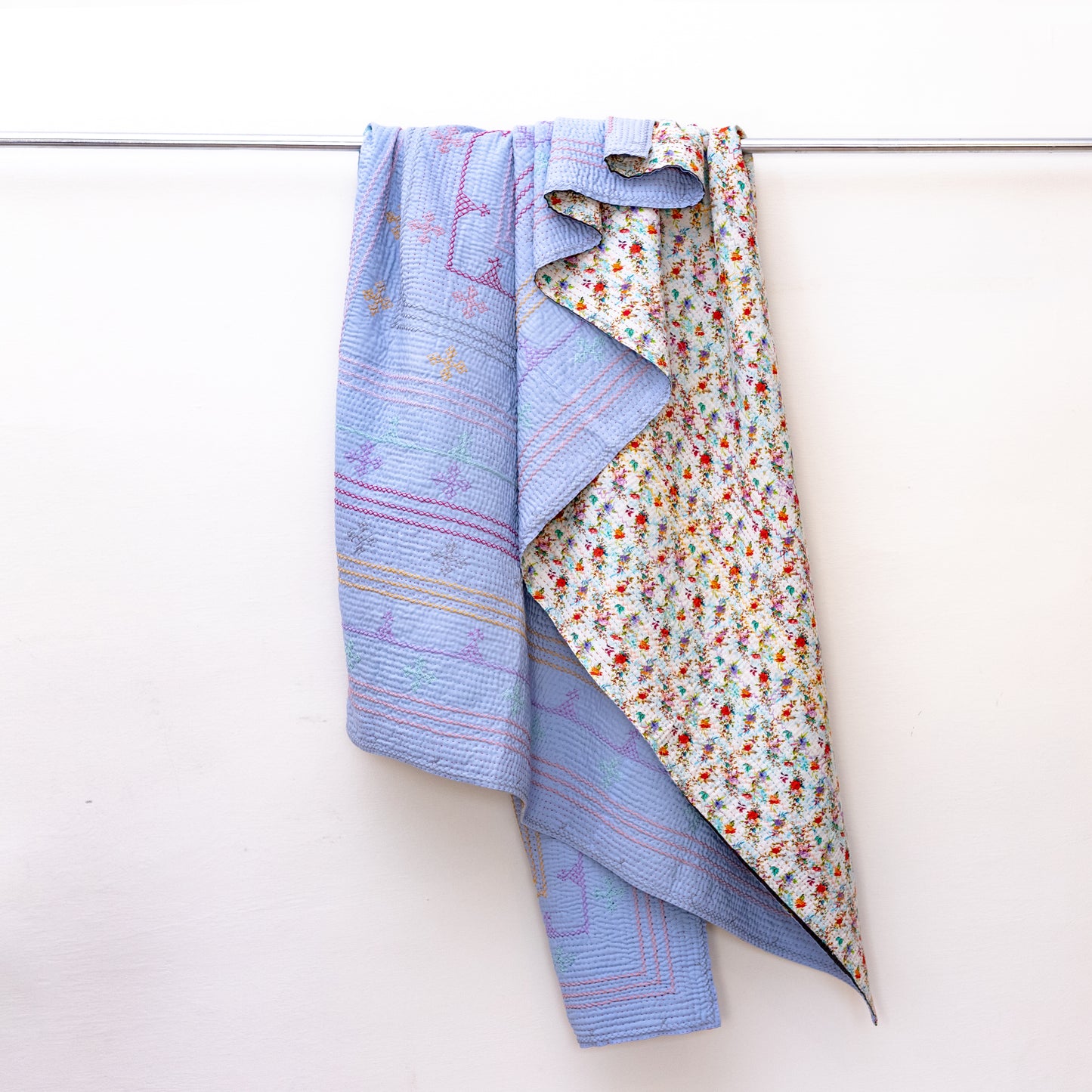 Sky Blue Floral Rilli – Twin Size ( J-49)