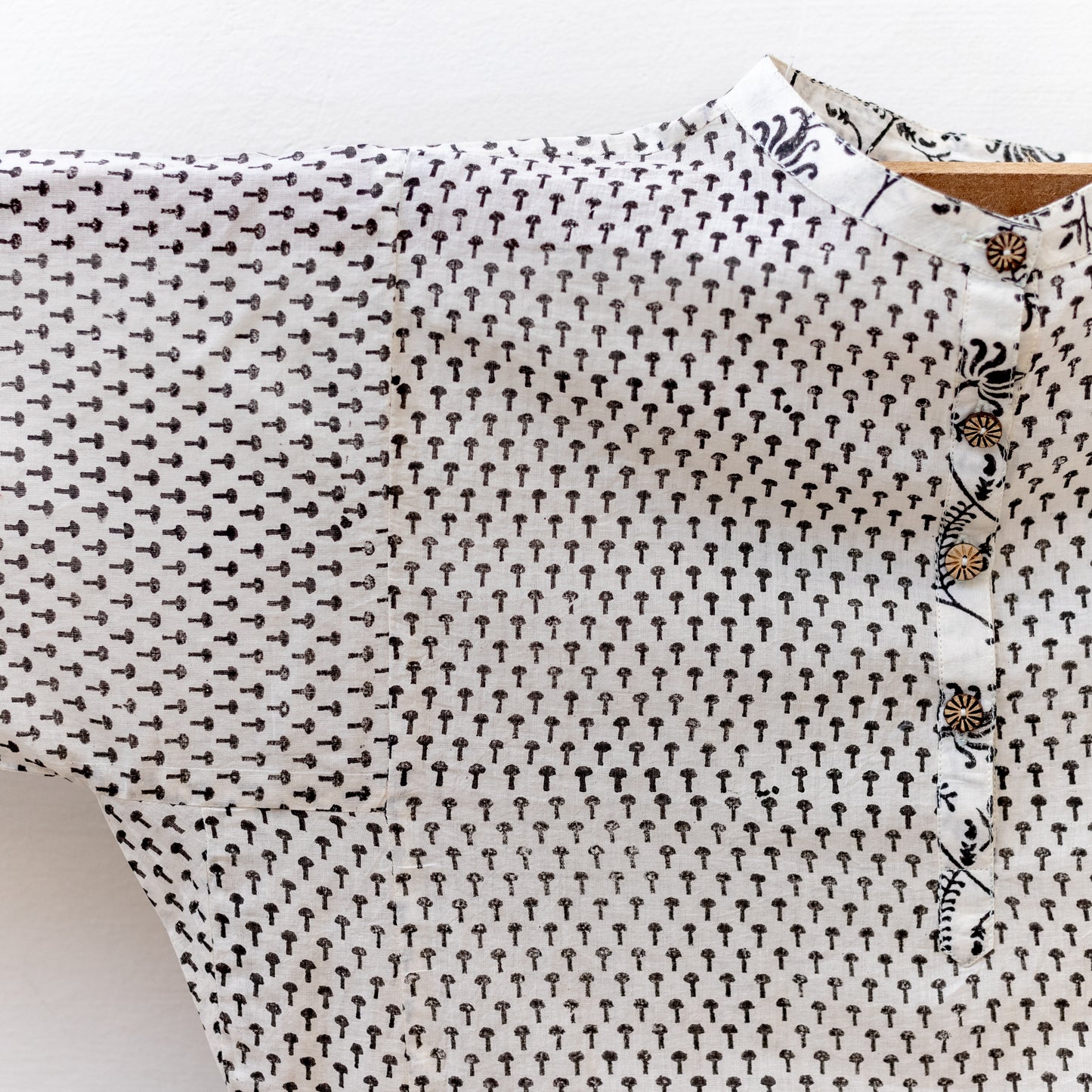 White Kurta with Black Anchor Block Print