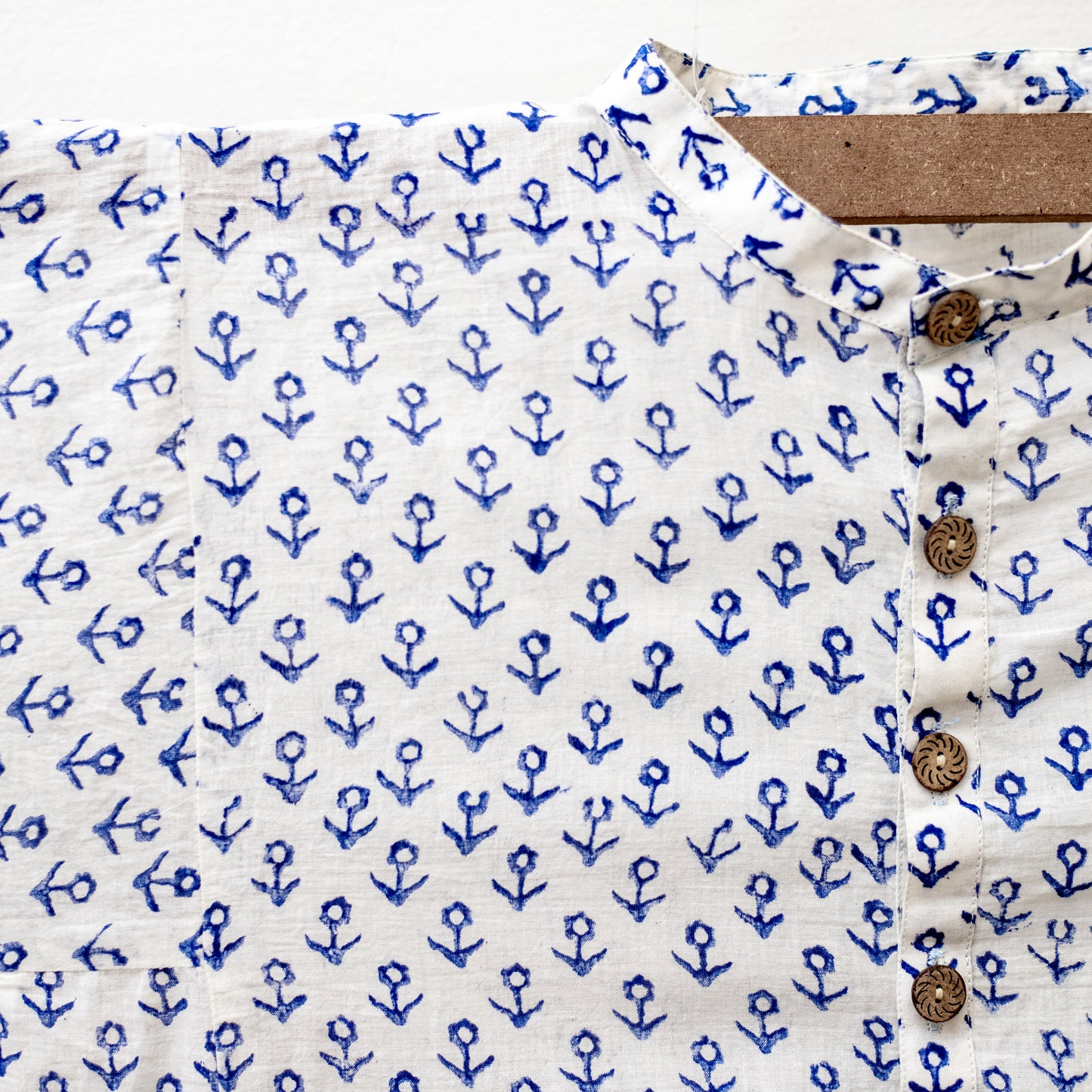 White Kurta with Blue Anchor Print