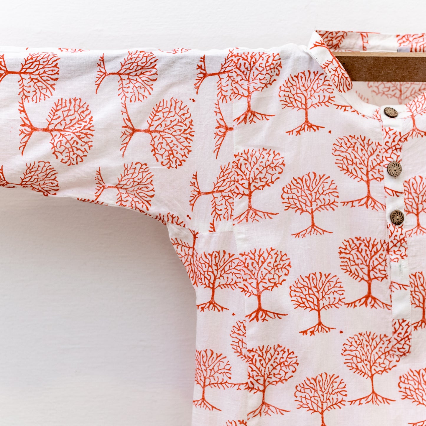 White Kurta with Red Tree of Life Motifs