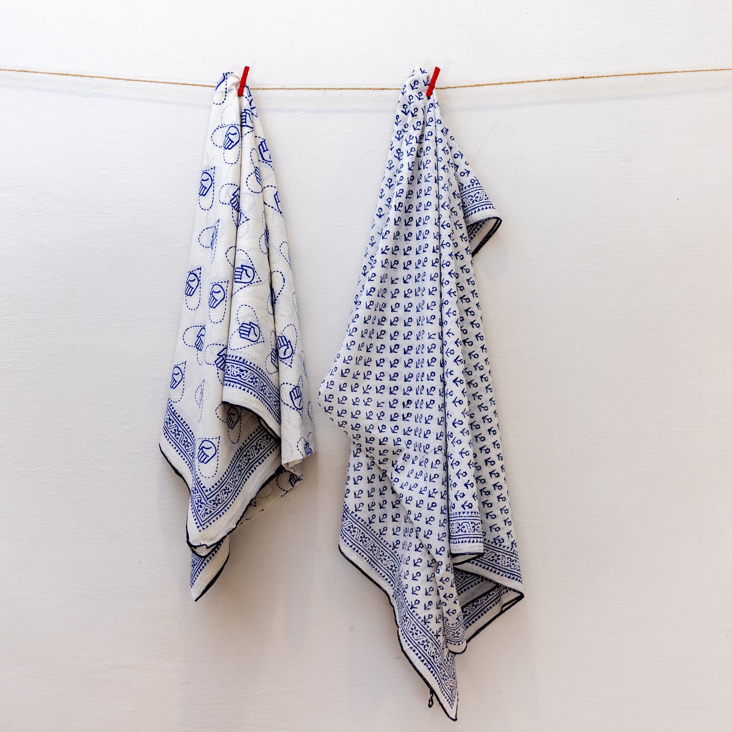 White Ajrak Anchor Printed Cotton Scarf.
