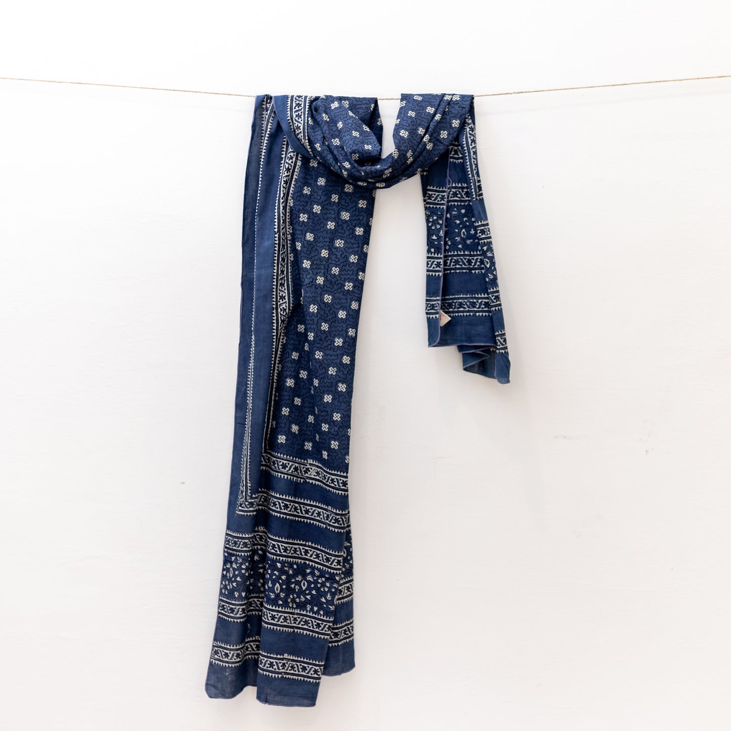 Indigo Dupatta with Cross Flower Block Print