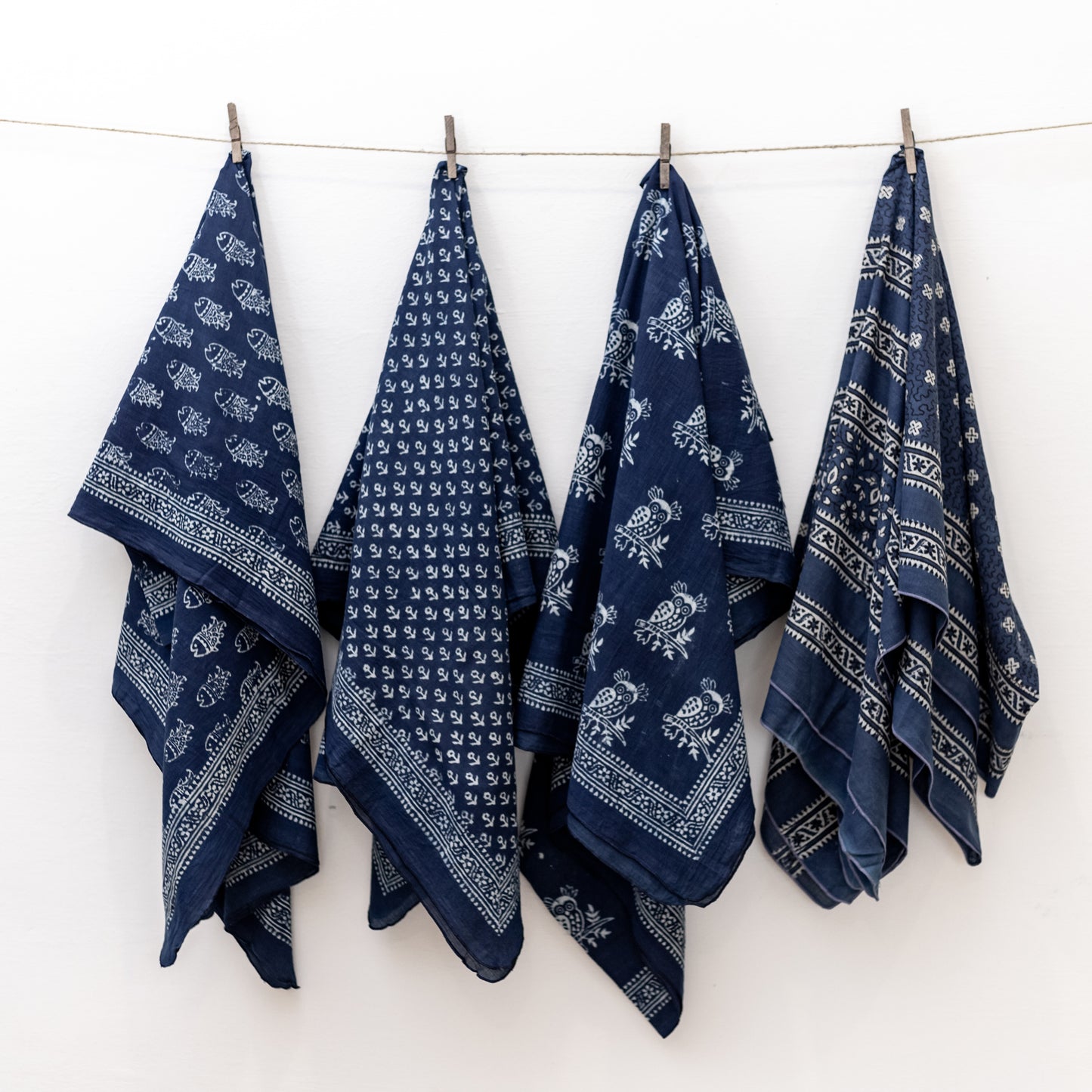 Indigo Owl Print Scarves