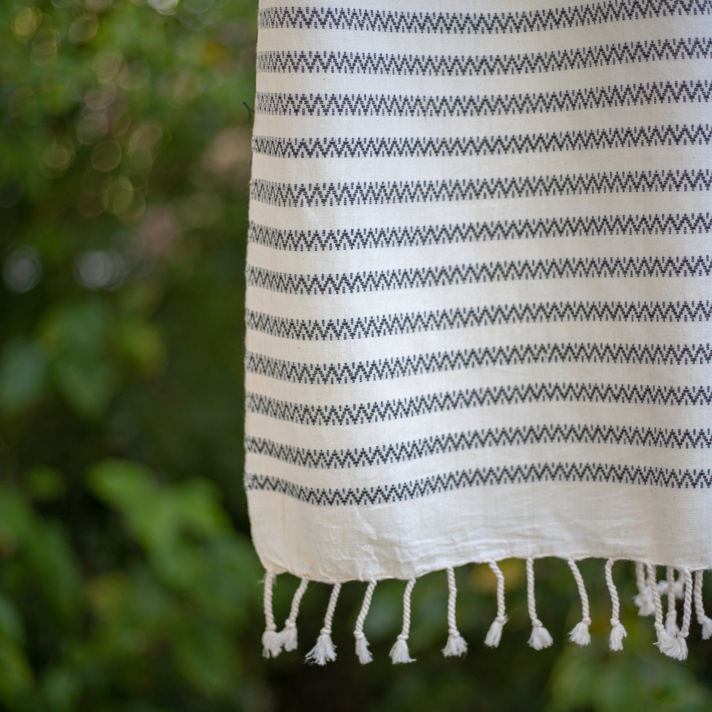 Handwoven Pit Loom Cotton Shawl – Cream with Ink Blue Borders
