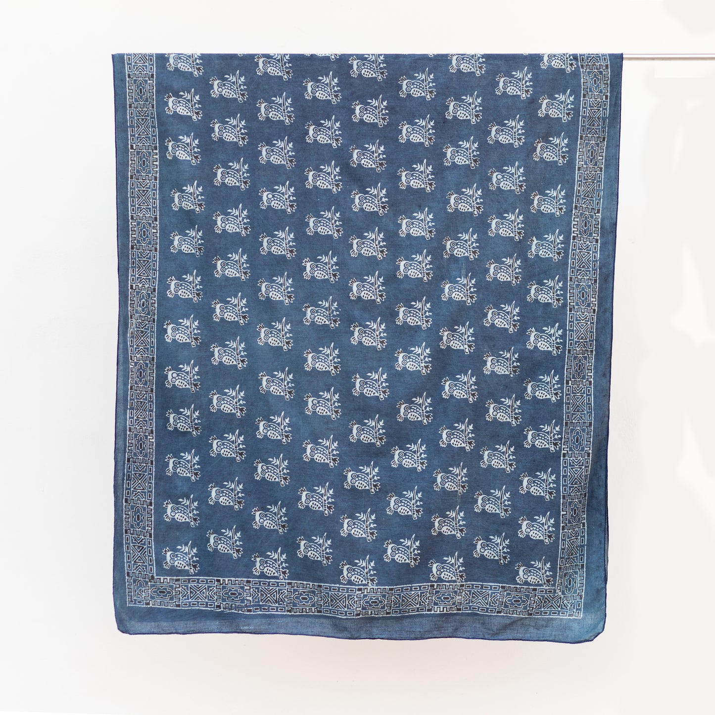 Indigo Owl Printed Cotton Artisan Made Scarf