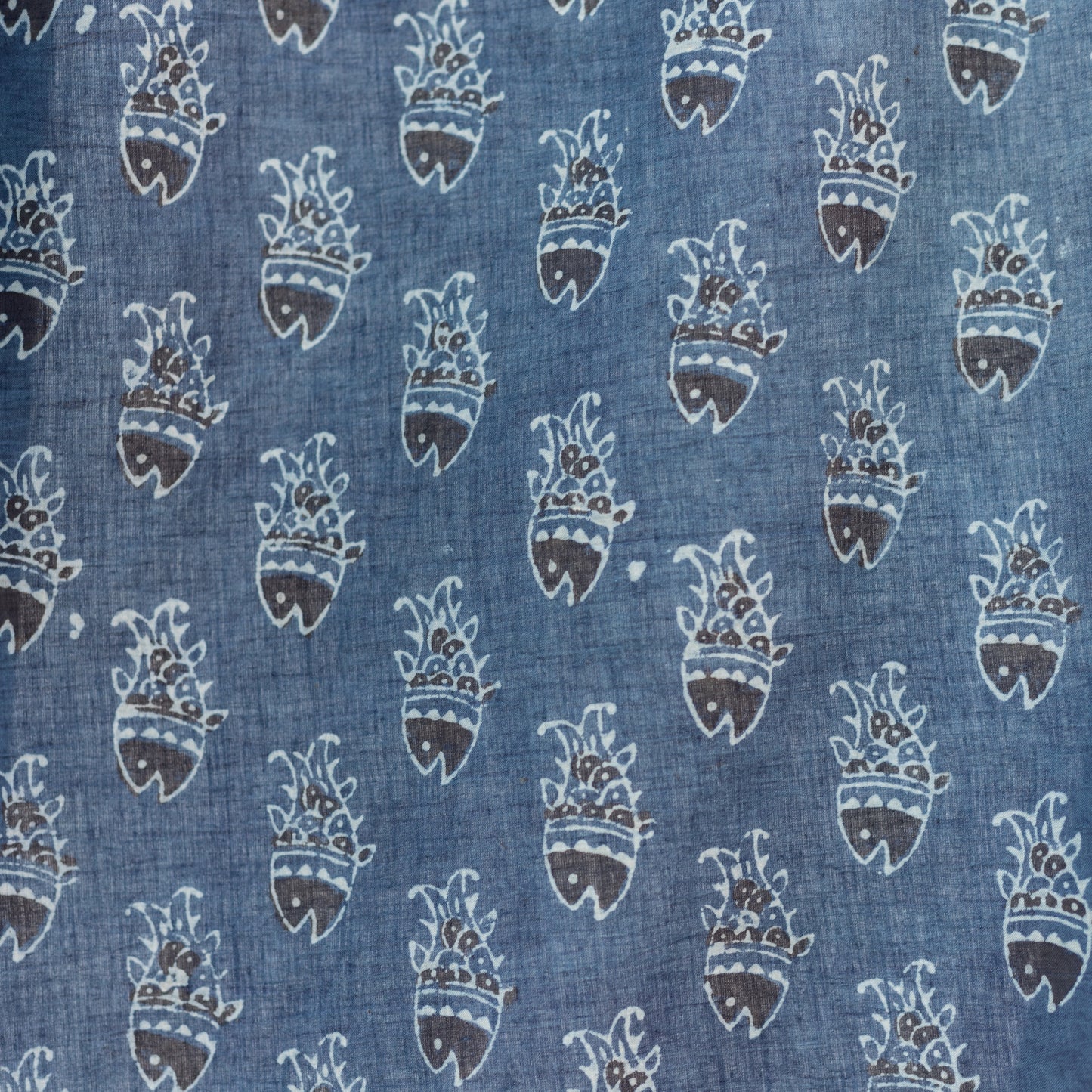 Indigo Ajrak Fish Printed Cotton Scarf