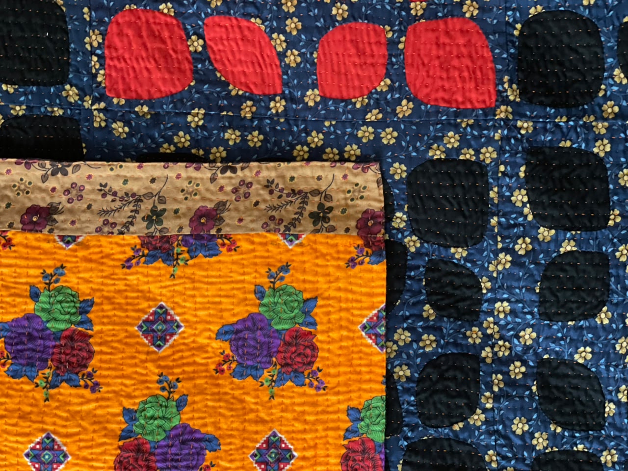 Midnight Sunburst Reversible Handmade Appliqué Sindhi Ralli Quilt