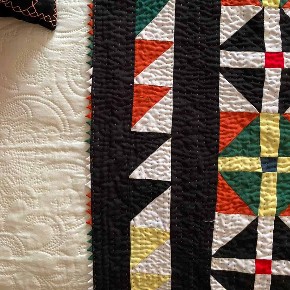 Saffron Pinwheel Mandala Reversible Handmade Patchwork Sindhi Ralli Quilt