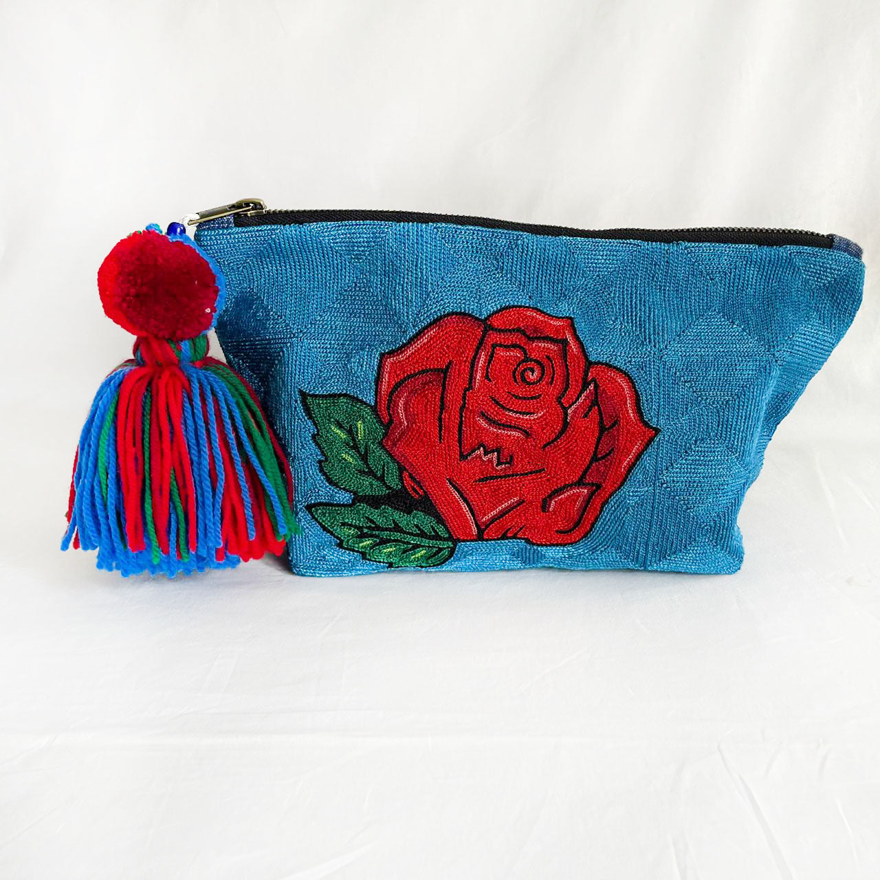 Azure Rose Hand-Embroidered RC Bag | Handmade By Rural Artisan