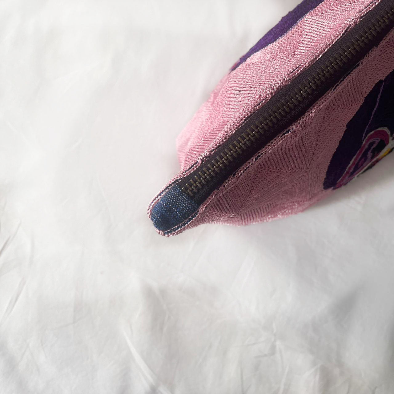 Blush Pansy Hand-Embroidered RC Bag | Handmade Artisan Pouch