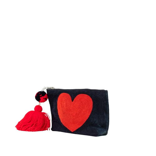 Black & Red Heart Zip Bag
