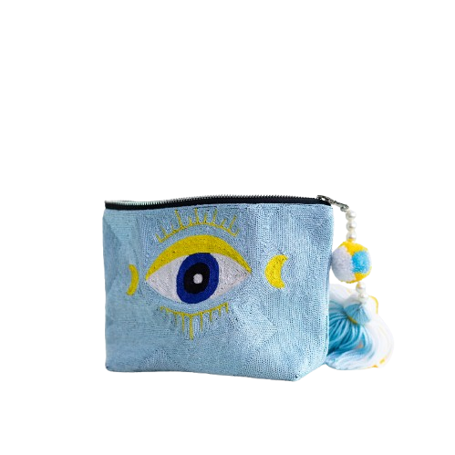 Ice Blue Evil Eye Zip Bag