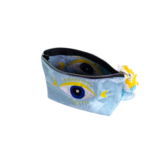 Ice Blue Evil Eye Zip Bag