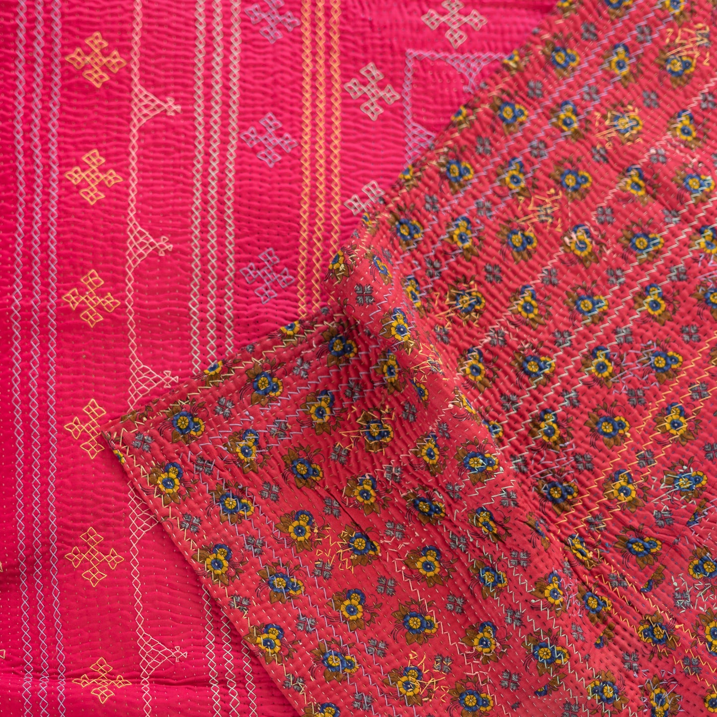 Ruby Blossom J Ralli Quilt Handmade • Heritage Craft from Sindh