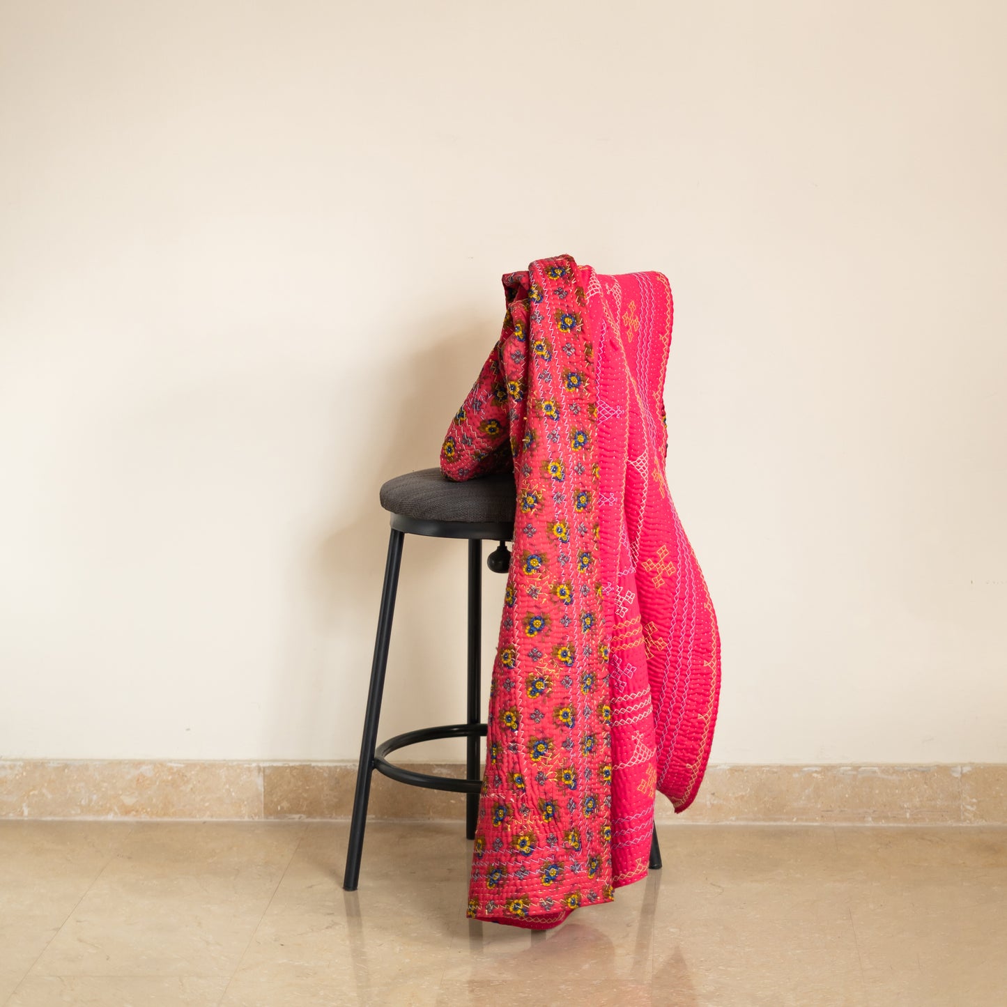 Ruby Blossom J Ralli Quilt Handmade • Heritage Craft from Sindh