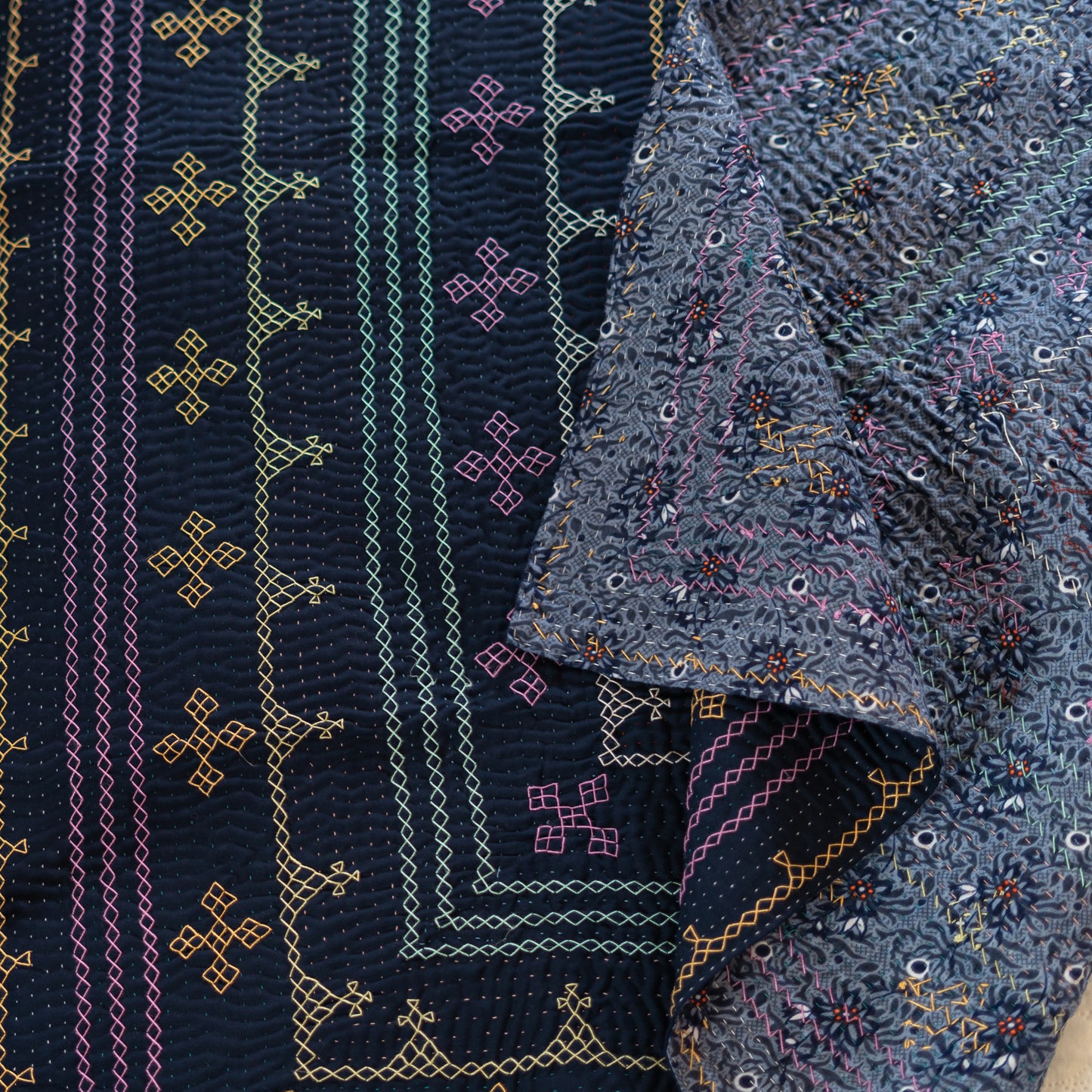 Navy Depths Baby Ralli Quilt Handmade • Heritage Craft from Sindh