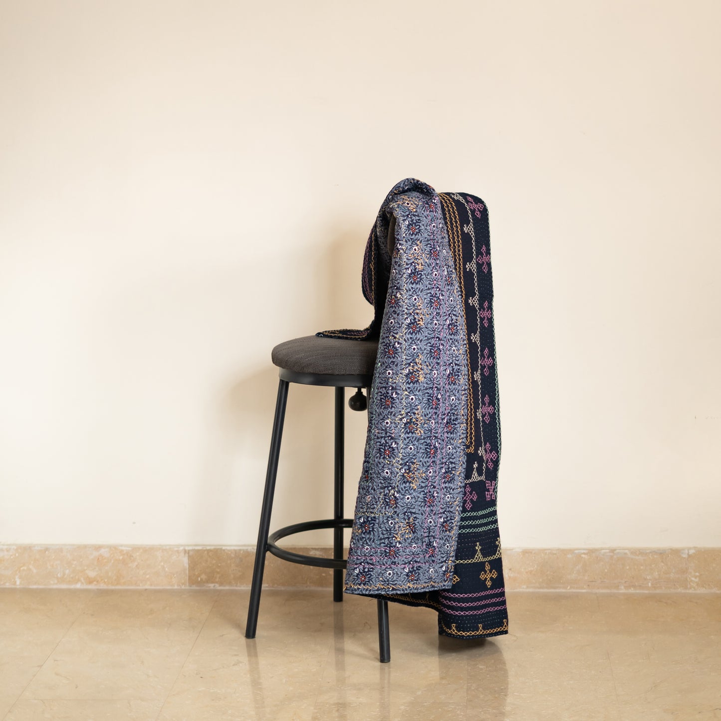 Navy Depths Baby Ralli Quilt Handmade • Heritage Craft from Sindh