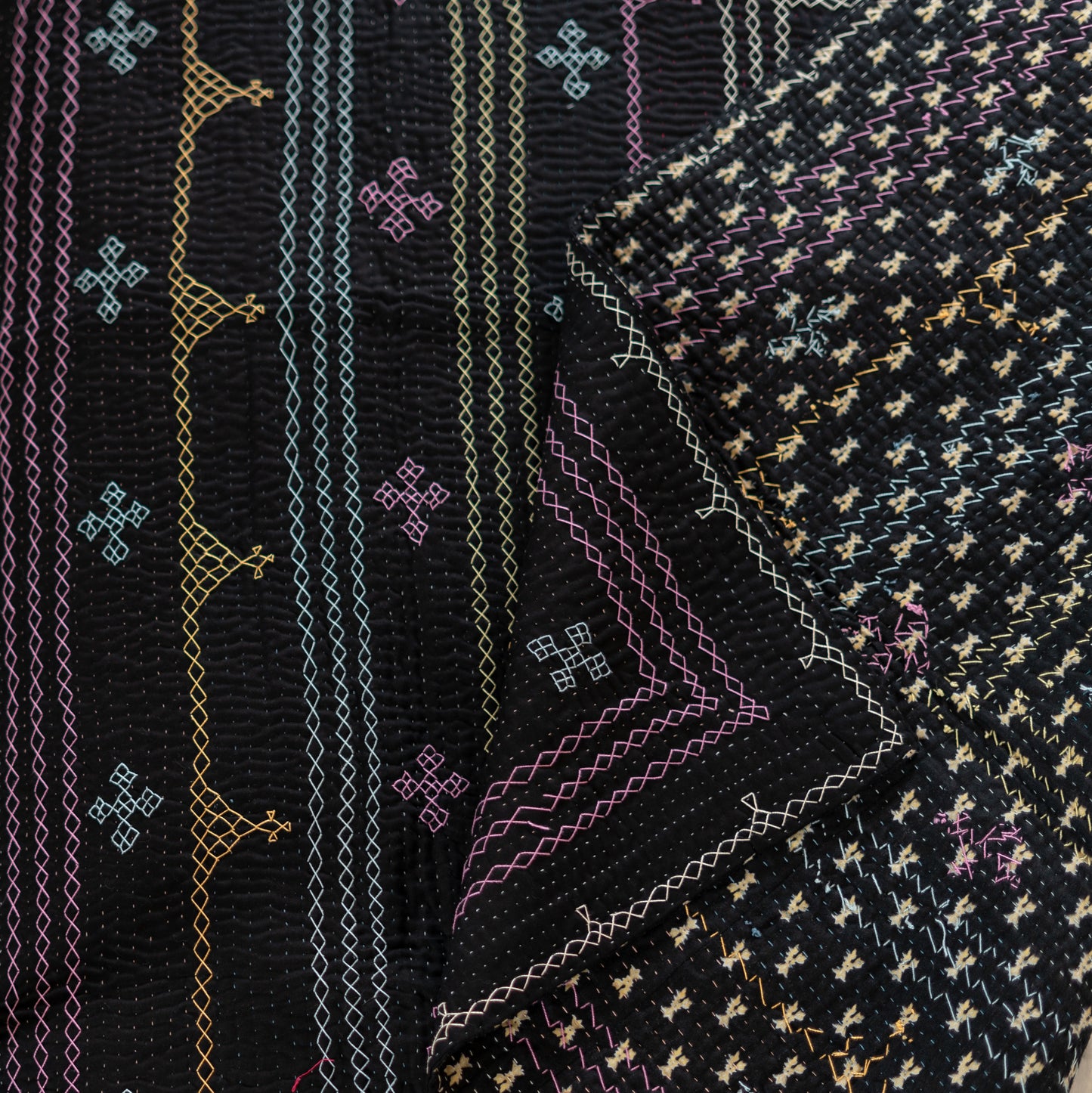 Black J Baby Ralli Quilt Handmade • Heritage Craft from Sindh