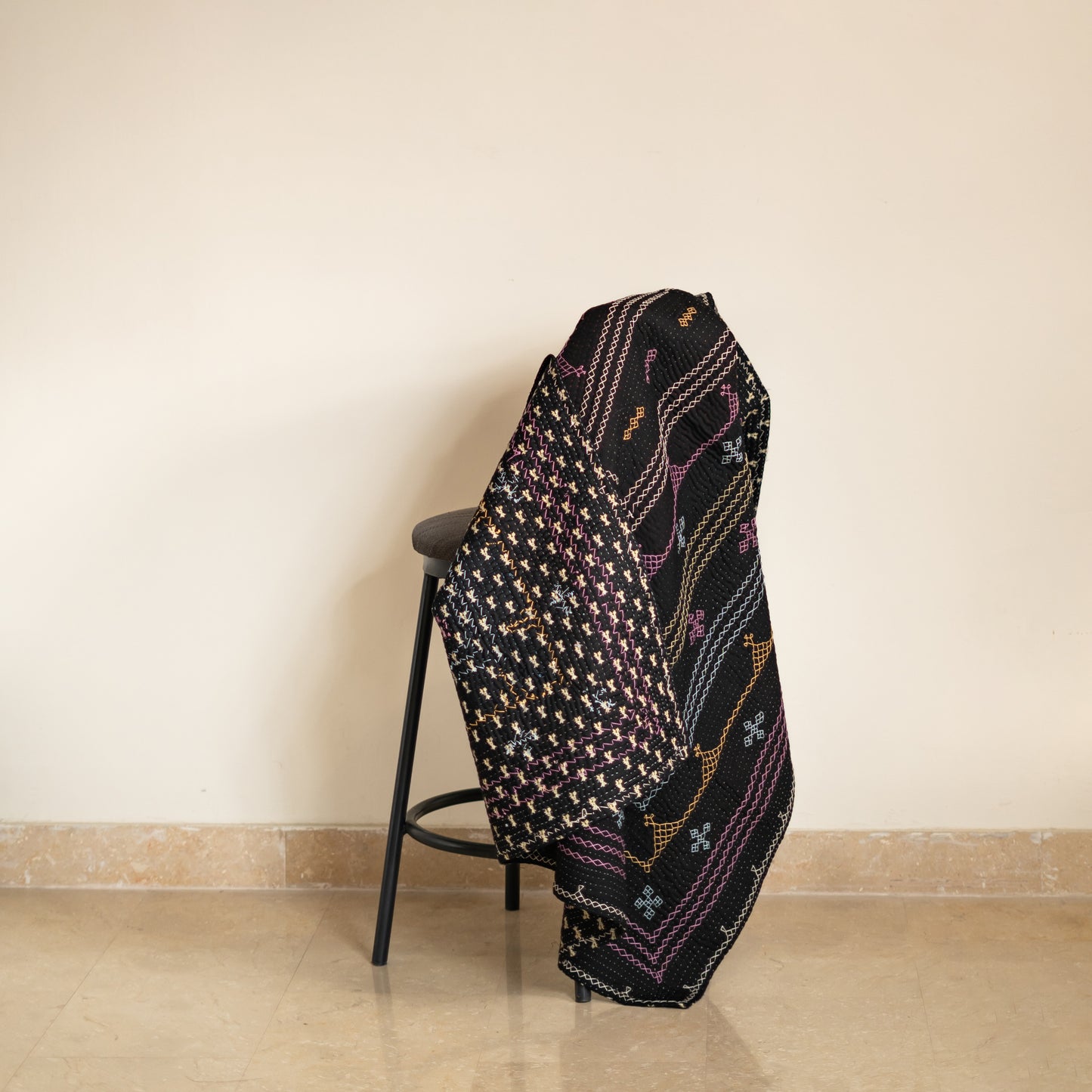 Black J Baby Ralli Quilt Handmade • Heritage Craft from Sindh