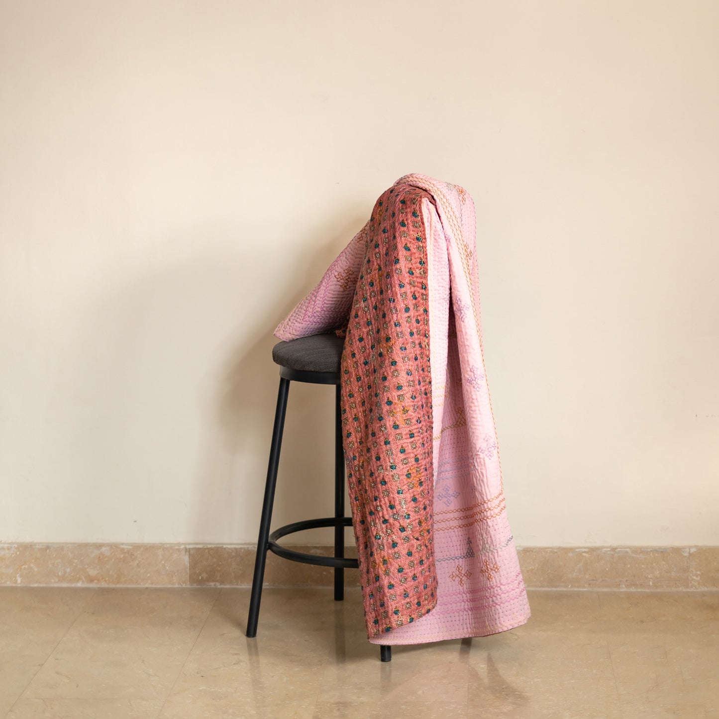 Baby Pink J Rilli Quilt – Soft Pink • Saami Tradition • Hand-Embroidered • Pure Cotton